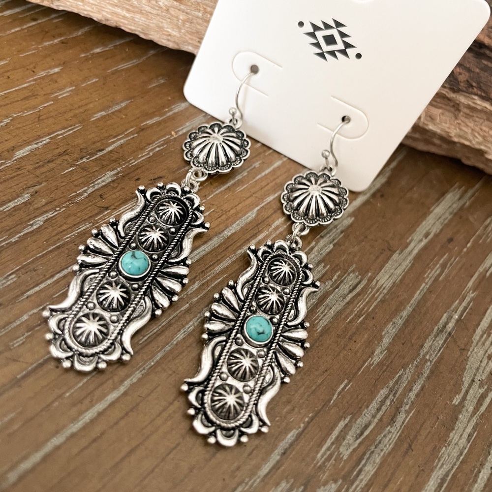 Long Silver and Turquoise Dangle Earrings